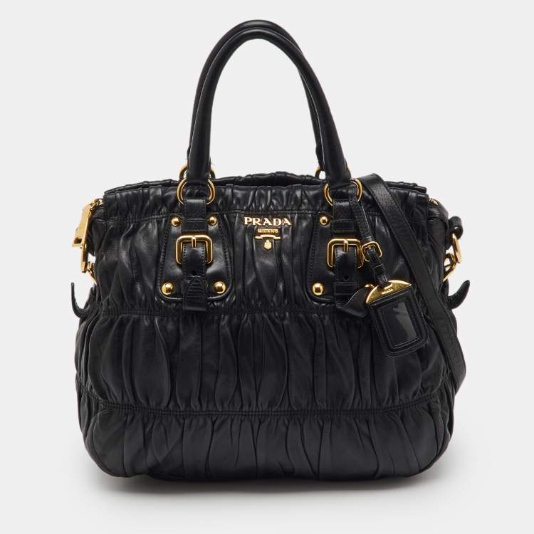 Pre Owned Prada Black Nappa Leather Gaufre Tote