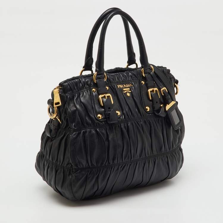 Pre Owned Prada Black Nappa Leather Gaufre Tote