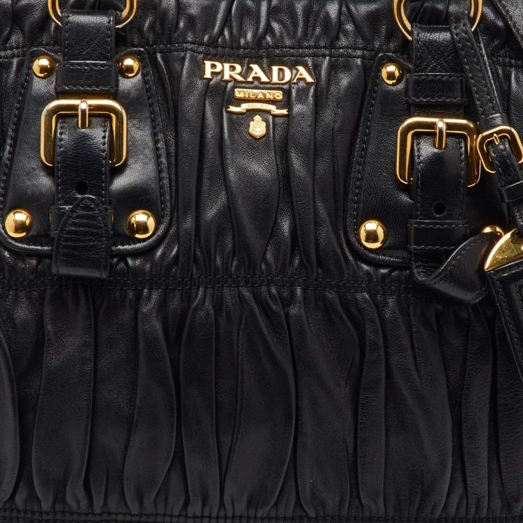 Pre Owned Prada Black Nappa Leather Gaufre Tote