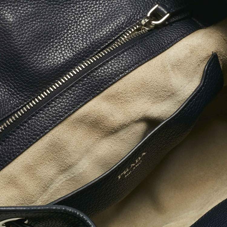 Pre Owned Prada Navy Blue Leather Drawstring Flap Backpack