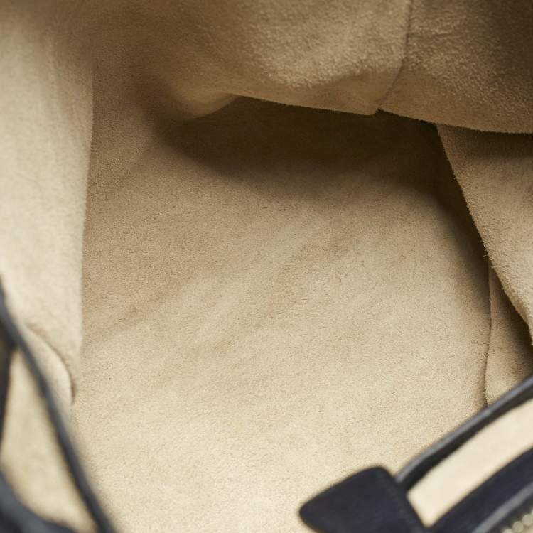 Pre Owned Prada Navy Blue Leather Drawstring Flap Backpack