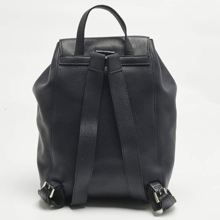 Pre Owned Prada Navy Blue Leather Drawstring Flap Backpack