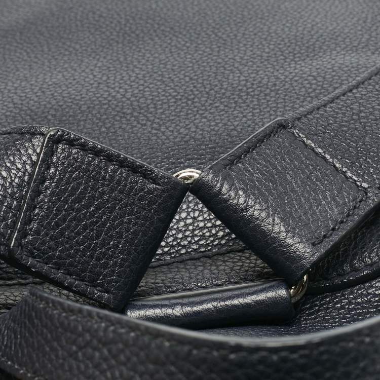 Pre Owned Prada Navy Blue Leather Drawstring Flap Backpack