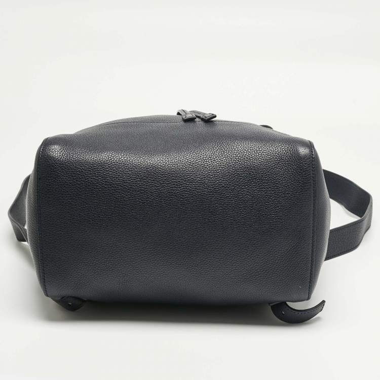 Pre Owned Prada Navy Blue Leather Drawstring Flap Backpack