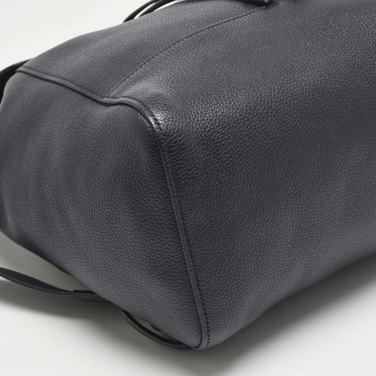Pre Owned Prada Navy Blue Leather Drawstring Flap Backpack