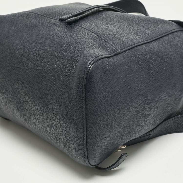 Pre Owned Prada Navy Blue Leather Drawstring Flap Backpack
