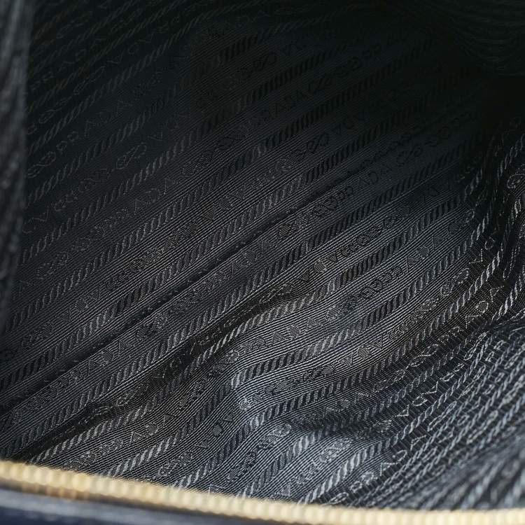 Pre Owned Prada Navy Blue Saffiano Leather Executive Double Zip Tote