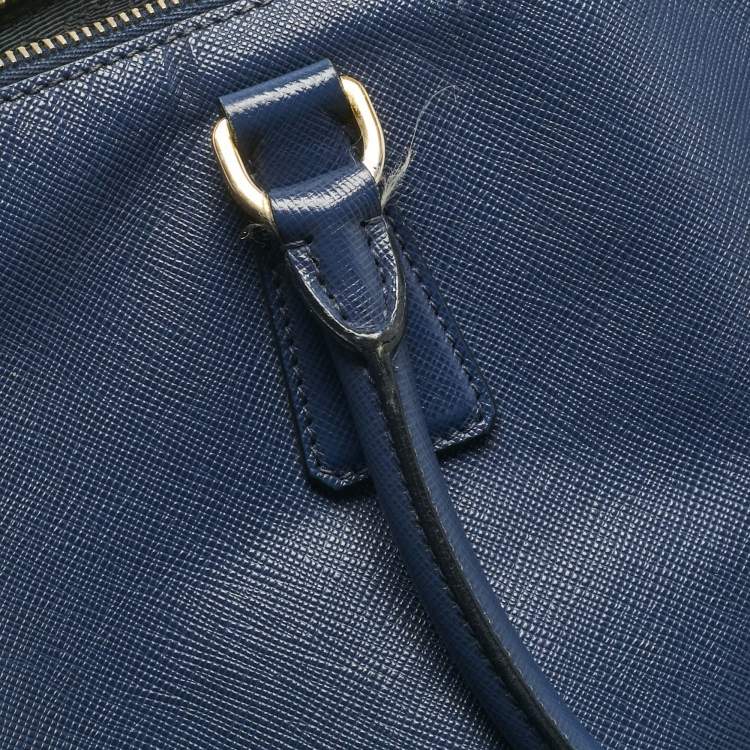 Pre Owned Prada Navy Blue Saffiano Leather Executive Double Zip Tote