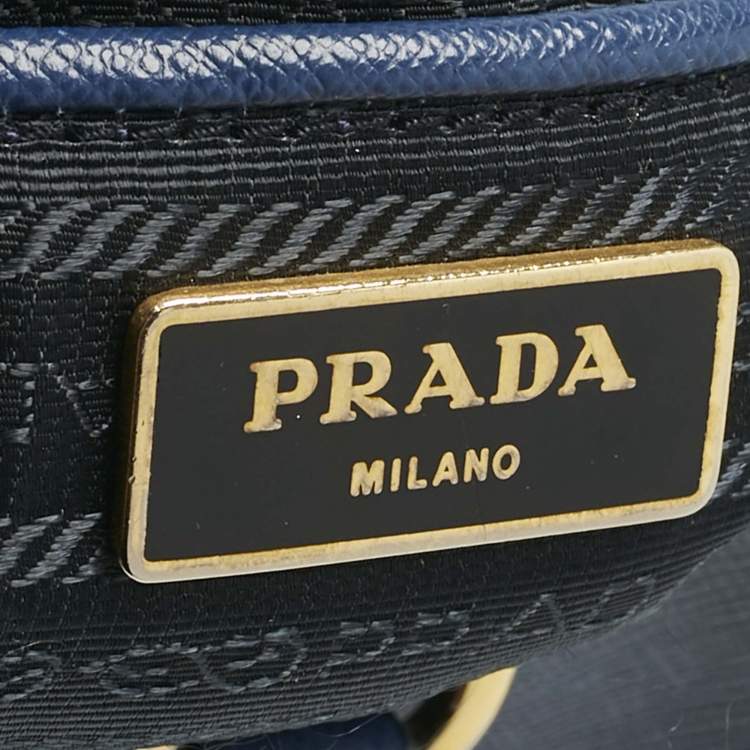 Pre Owned Prada Navy Blue Saffiano Leather Executive Double Zip Tote