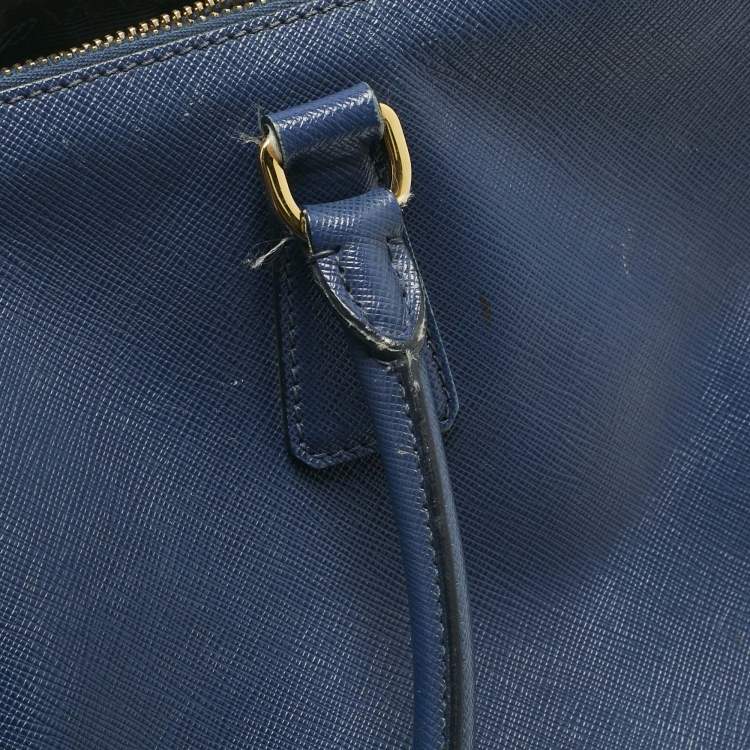 Pre Owned Prada Navy Blue Saffiano Leather Executive Double Zip Tote