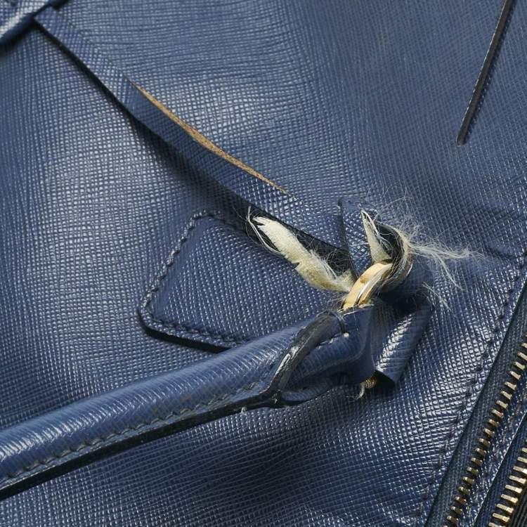 Pre Owned Prada Navy Blue Saffiano Leather Executive Double Zip Tote