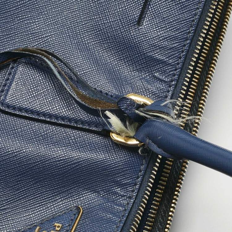 Pre Owned Prada Navy Blue Saffiano Leather Executive Double Zip Tote