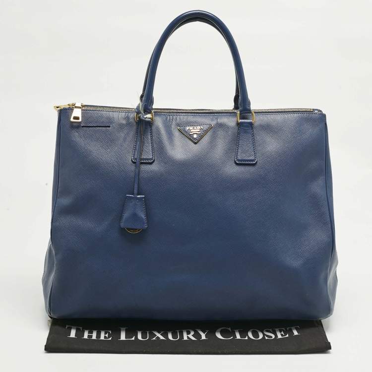 Pre Owned Prada Navy Blue Saffiano Leather Executive Double Zip Tote