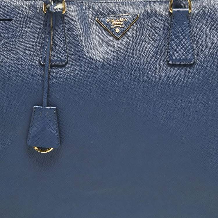 Pre Owned Prada Navy Blue Saffiano Leather Executive Double Zip Tote