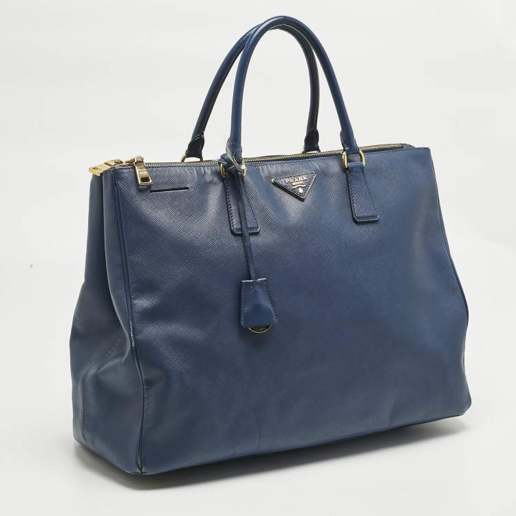 Pre Owned Prada Navy Blue Saffiano Leather Executive Double Zip Tote