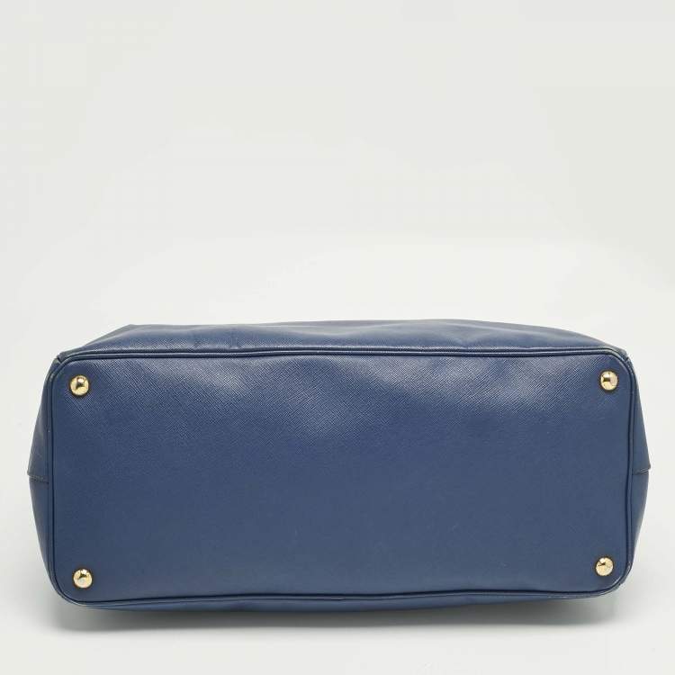Pre Owned Prada Navy Blue Saffiano Leather Executive Double Zip Tote