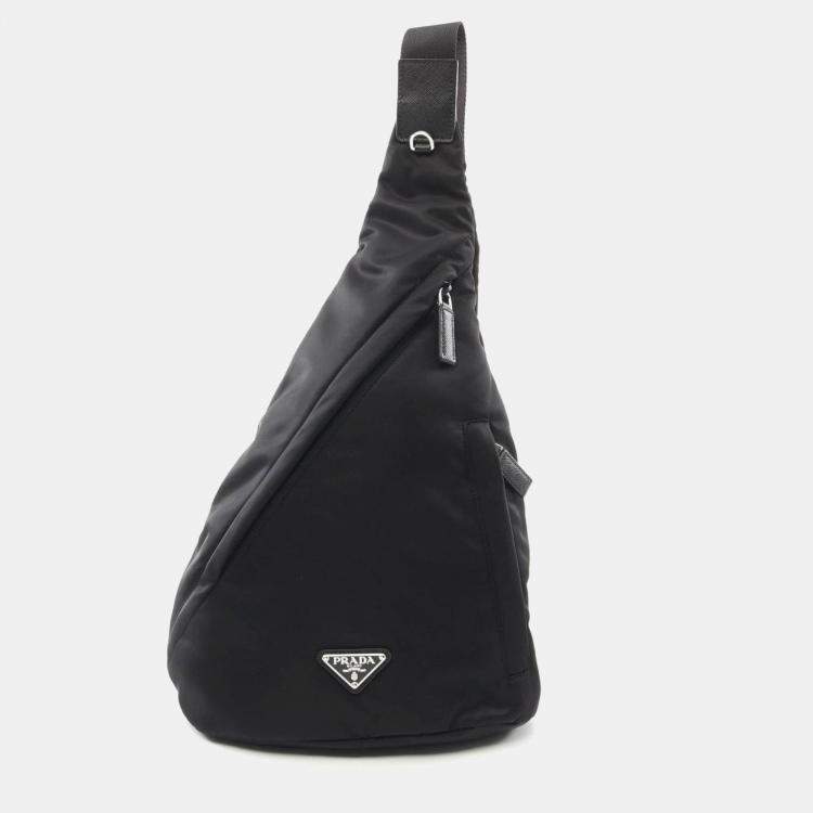 Pre Owned Prada Tessuto Waist Bag Body Nylon Saffiano Leather Black