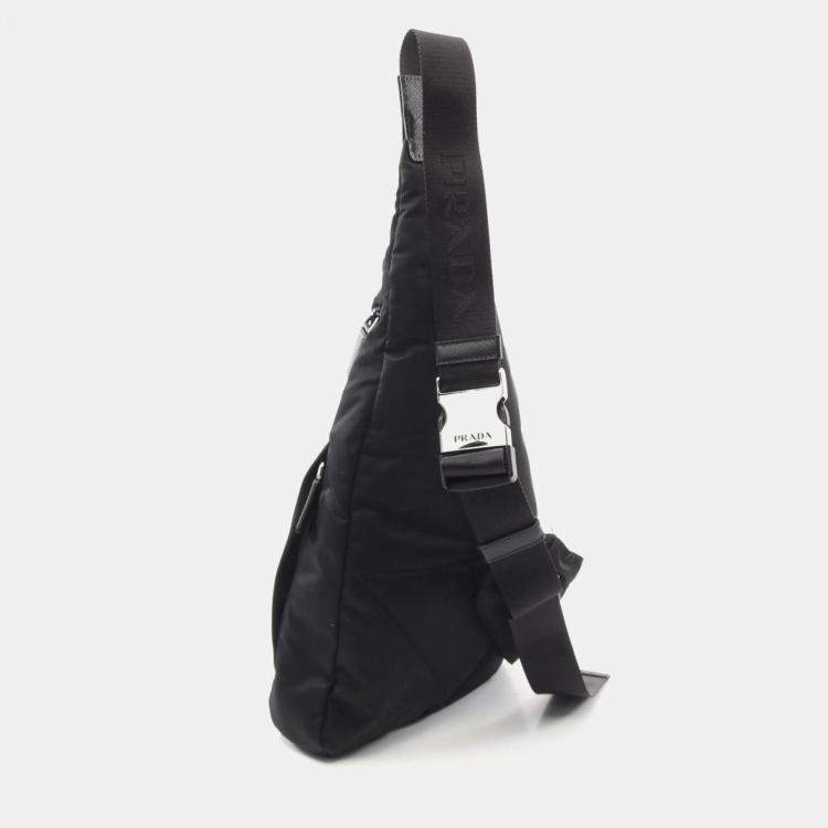 Pre Owned Prada Tessuto Waist Bag Body Nylon Saffiano Leather Black