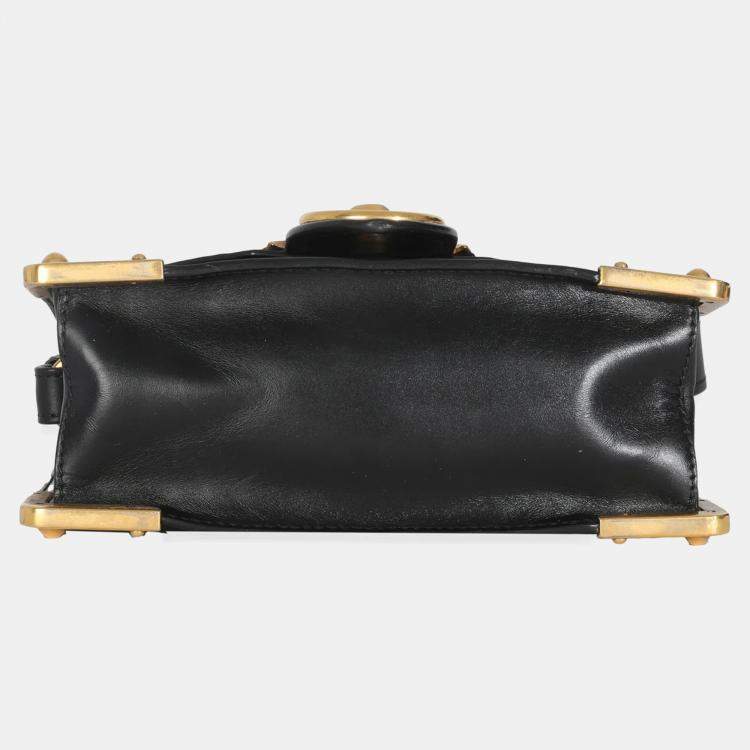 Pre Owned Prada Black Antic Soft Saffiano Lions Head Cahier Shoulder Bag
