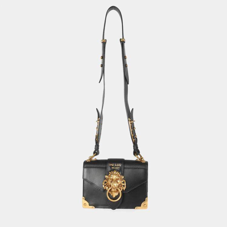 Pre Owned Prada Black Antic Soft Saffiano Lions Head Cahier Shoulder Bag