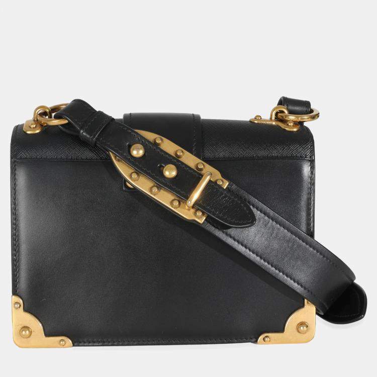 Pre Owned Prada Black Antic Soft Saffiano Lions Head Cahier Shoulder Bag