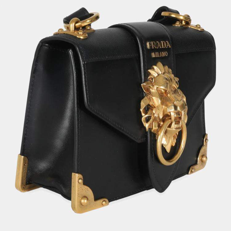 Pre Owned Prada Black Antic Soft Saffiano Lions Head Cahier Shoulder Bag