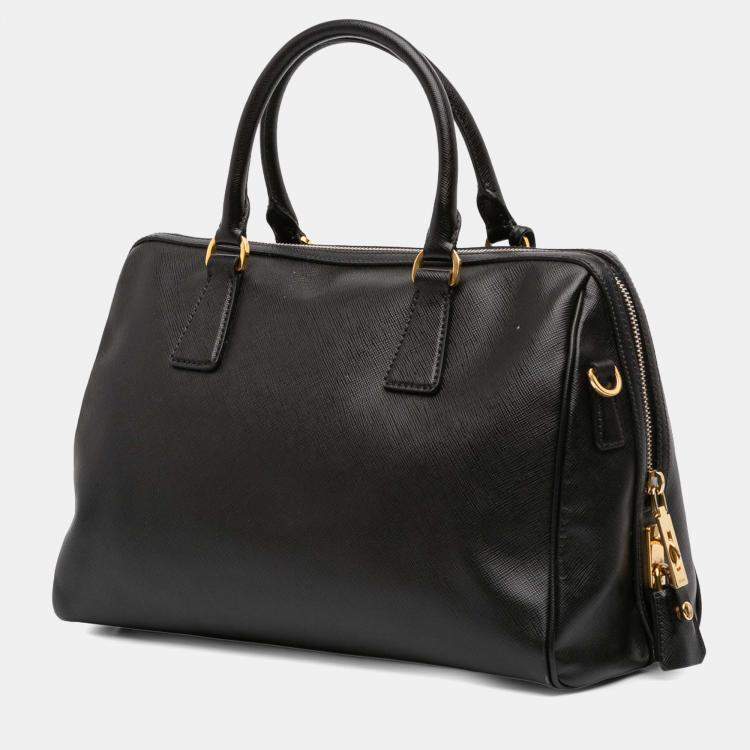 Pre Owned Prada Black Saffiano Lux Convertible Bowler Bag