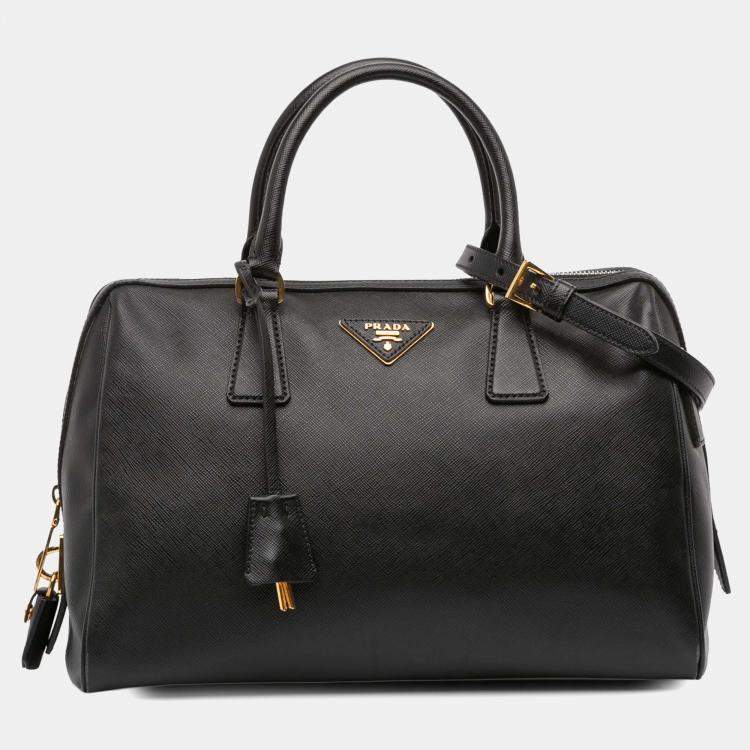 Pre Owned Prada Black Saffiano Lux Convertible Bowler Bag