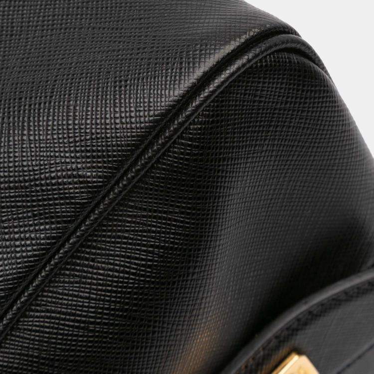 Pre Owned Prada Black Saffiano Lux Convertible Bowler Bag