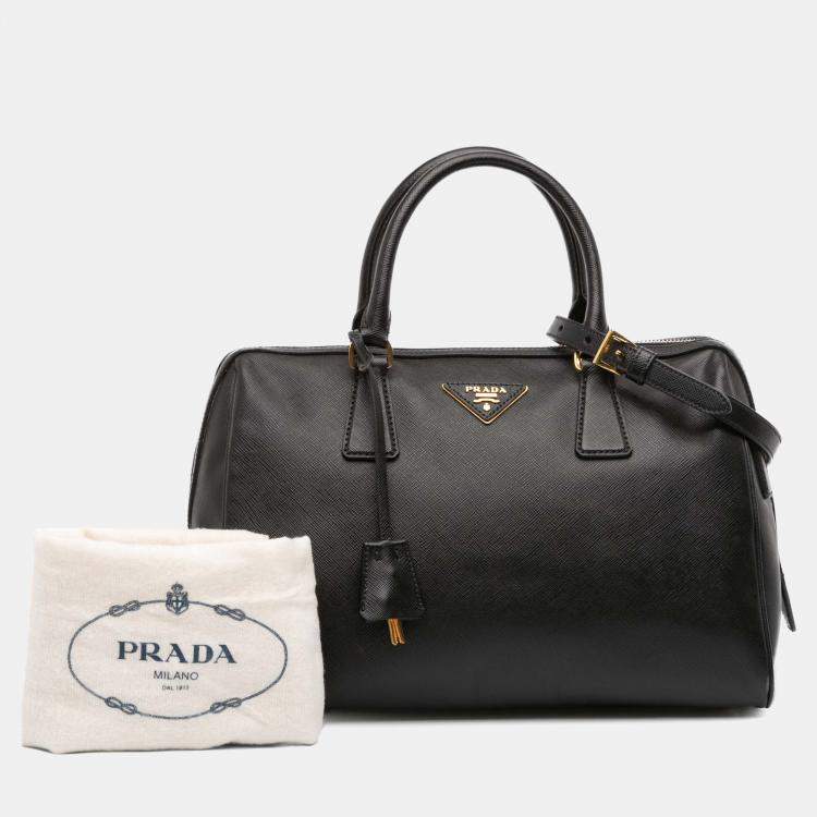 Pre Owned Prada Black Saffiano Lux Convertible Bowler Bag
