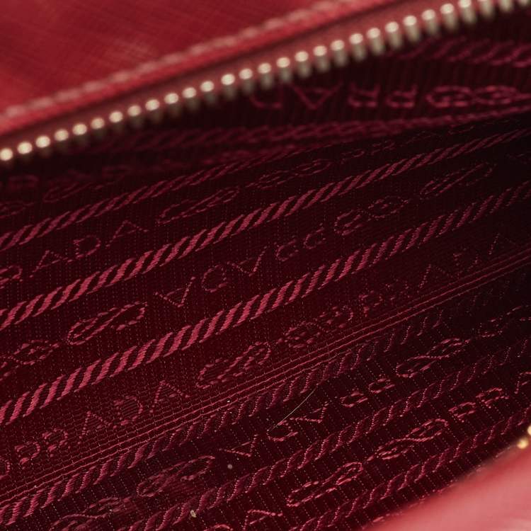 Pre Owned Prada Red Saffiano Lux Leather Top Zip Bauletto Bag