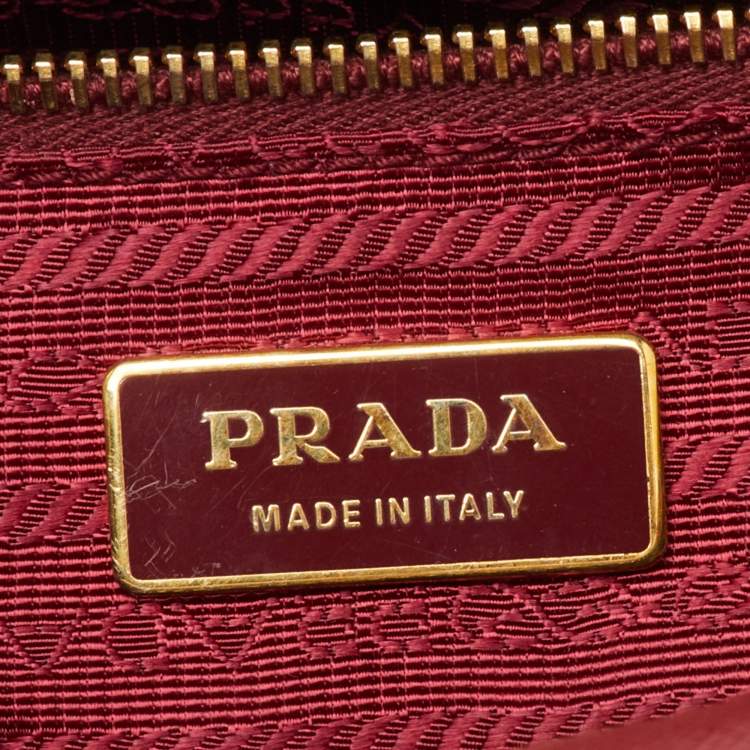 Pre Owned Prada Red Saffiano Lux Leather Top Zip Bauletto Bag