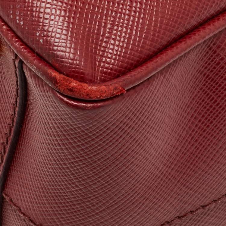 Pre Owned Prada Red Saffiano Lux Leather Top Zip Bauletto Bag