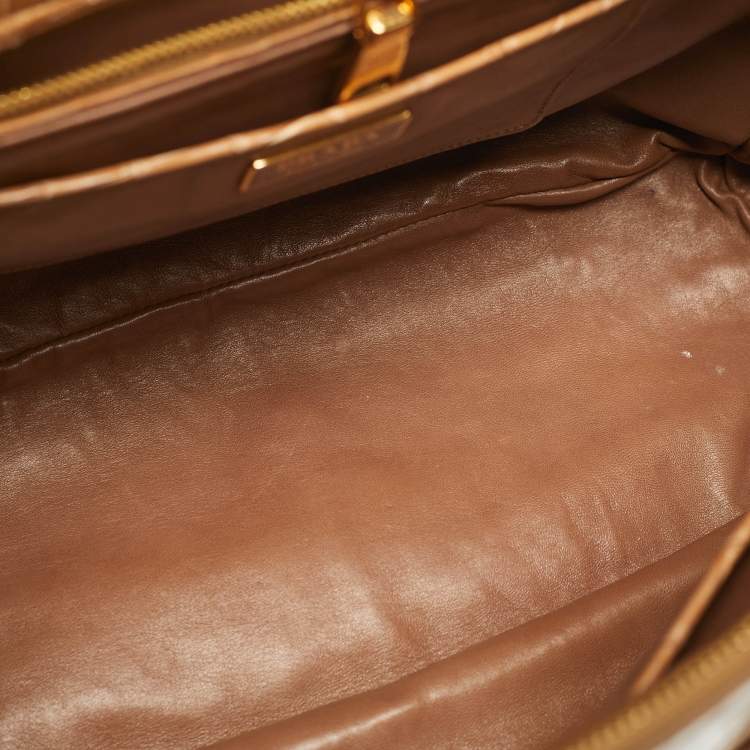 Pre Owned Prada Brown/Light Beige Crocodile Medium Double Zip Tote