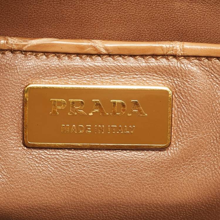 Pre Owned Prada Brown/Light Beige Crocodile Medium Double Zip Tote