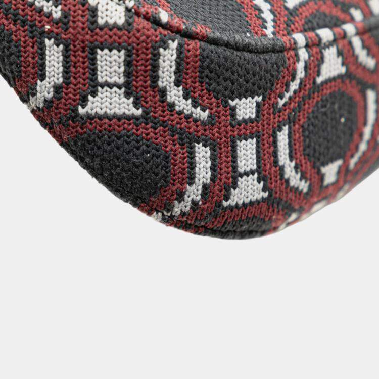 Pre Owned Prada Black Jacquard Knit Cleo Shoulder Bag
