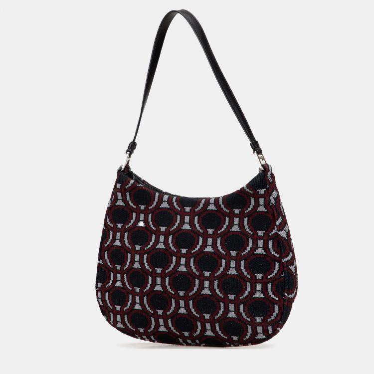 Pre Owned Prada Black Jacquard Knit Cleo Shoulder Bag