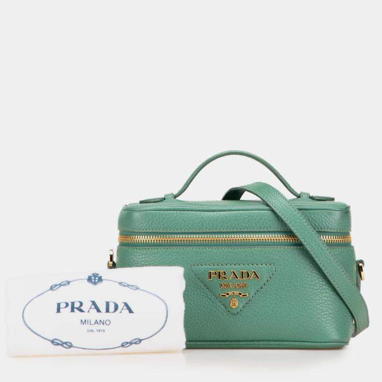 Pre Owned Prada Green Mini Vitello Daino Vanity Top Handle Bag