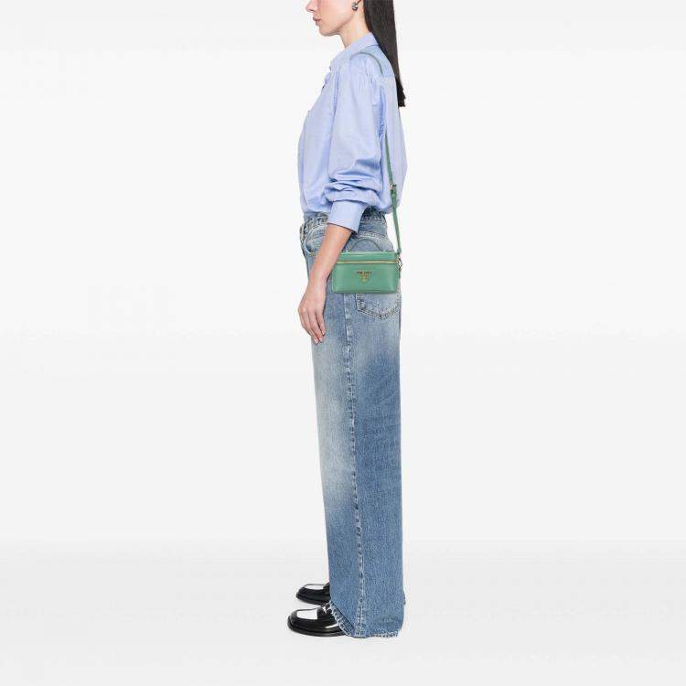 Pre Owned Prada Green Mini Vitello Daino Vanity Top Handle Bag