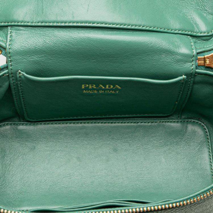 Pre Owned Prada Green Mini Vitello Daino Vanity Top Handle Bag
