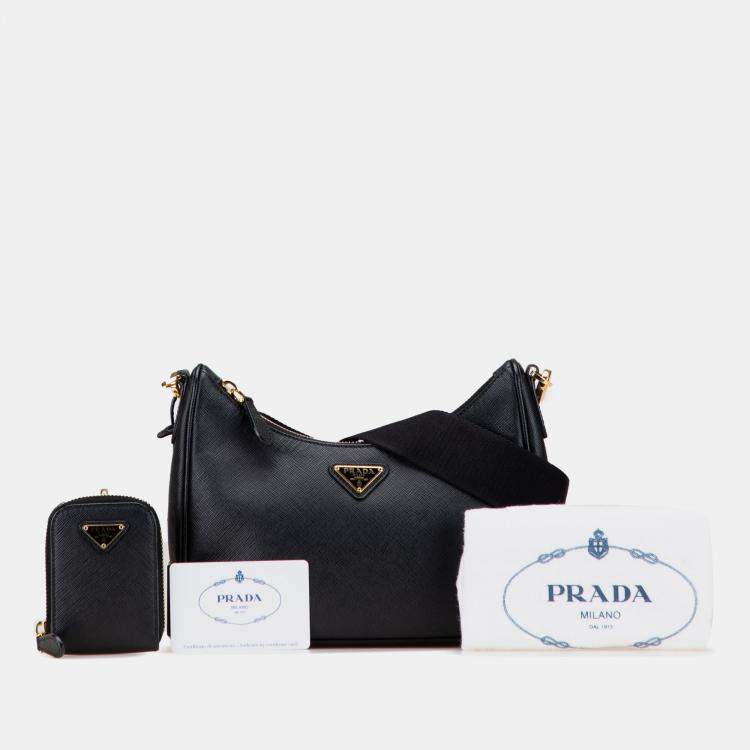 Pre Owned Prada Black Saffiano Re-Edition 2005 Satchel