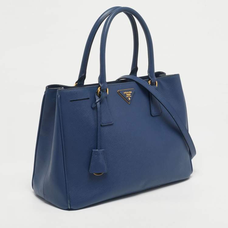 Pre Owned Prada Navy Blue Saffiano Lux Leather Small Middle Zip Tote