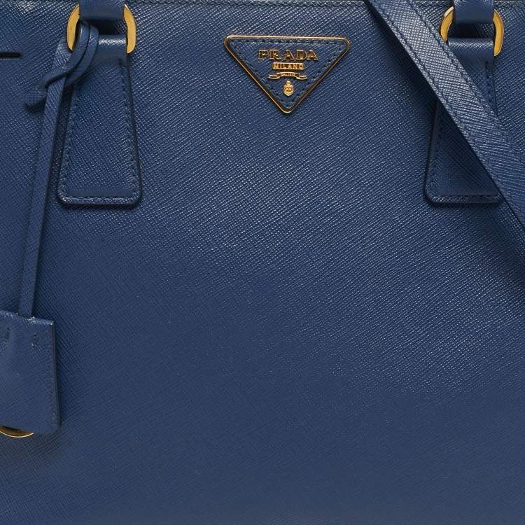 Pre Owned Prada Navy Blue Saffiano Lux Leather Small Middle Zip Tote