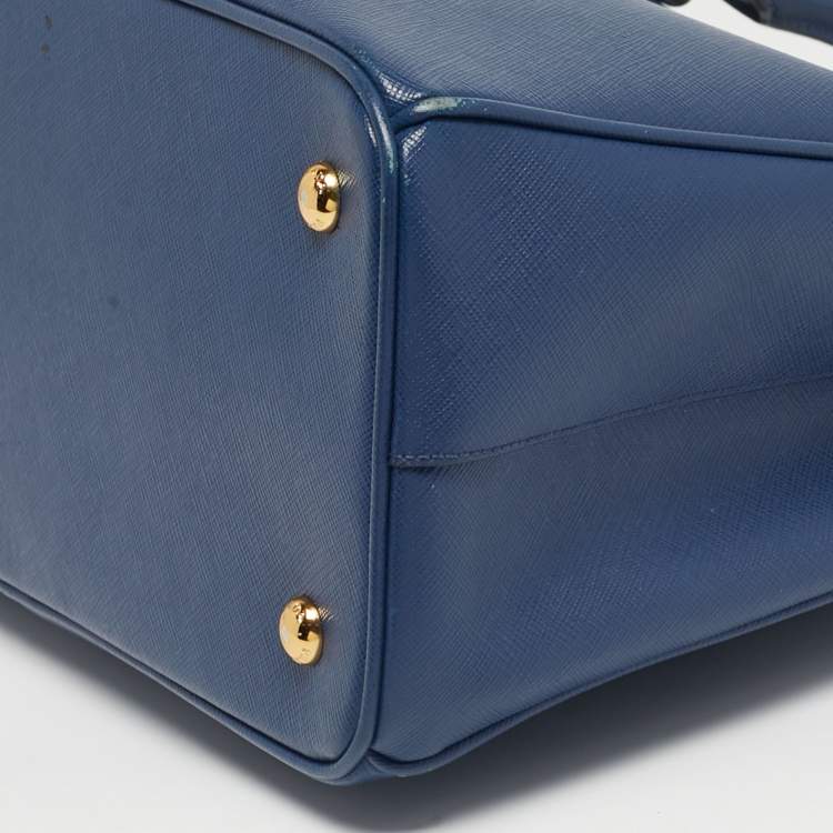 Pre Owned Prada Navy Blue Saffiano Lux Leather Small Middle Zip Tote