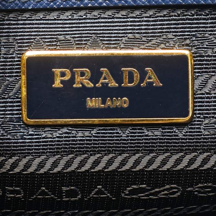 Pre Owned Prada Navy Blue Saffiano Lux Leather Small Middle Zip Tote