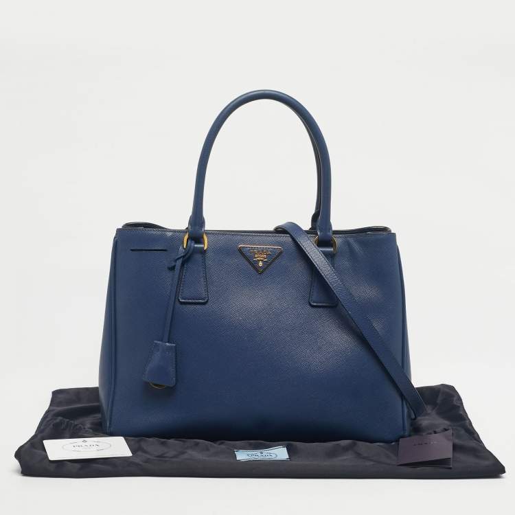 Pre Owned Prada Navy Blue Saffiano Lux Leather Small Middle Zip Tote