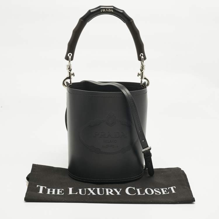 Pre Owned Prada Black Leather Tambour Bucket Bag