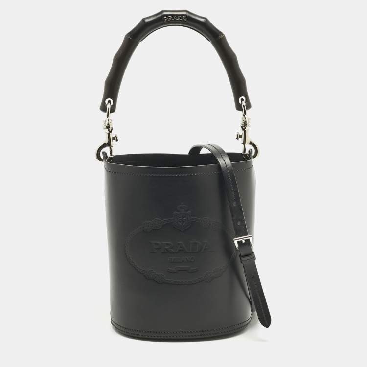 Pre Owned Prada Black Leather Tambour Bucket Bag