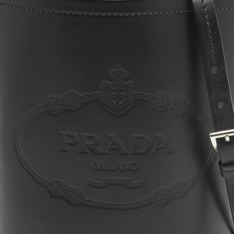 Pre Owned Prada Black Leather Tambour Bucket Bag