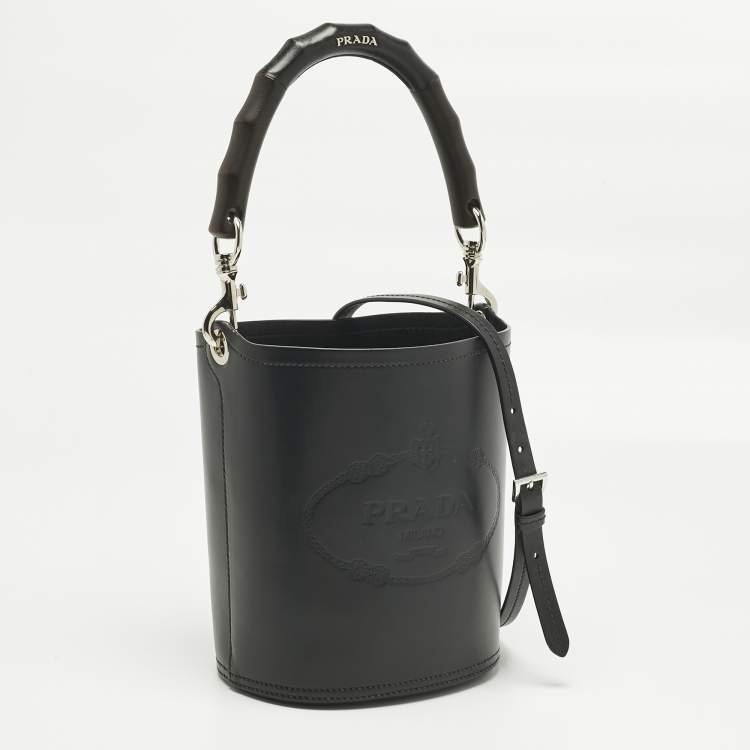 Pre Owned Prada Black Leather Tambour Bucket Bag